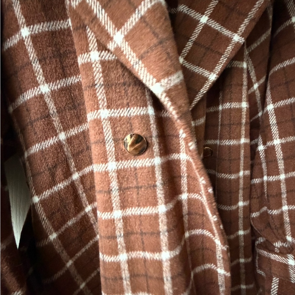Alice Blue Checkered Brown Trench Coat - Picture 4 of 5